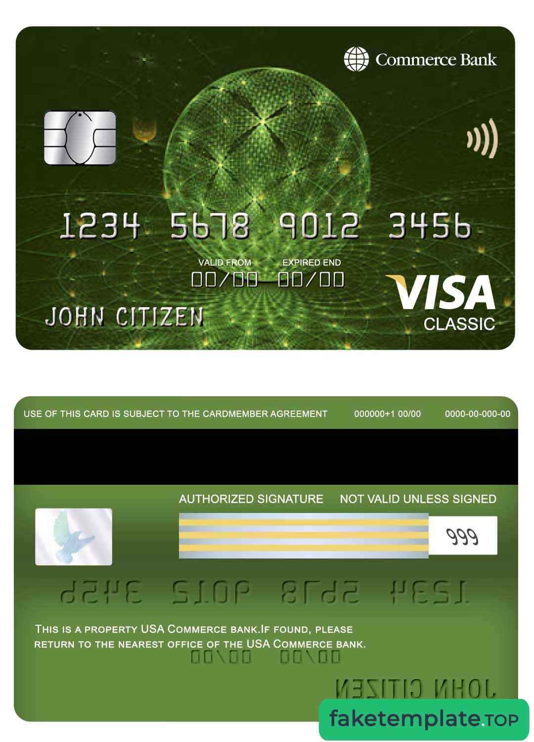 Feature of fake USA Commerce bank visa classic card